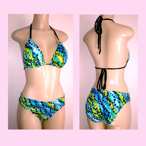 tie halter triangle top and low rise bikini bottom